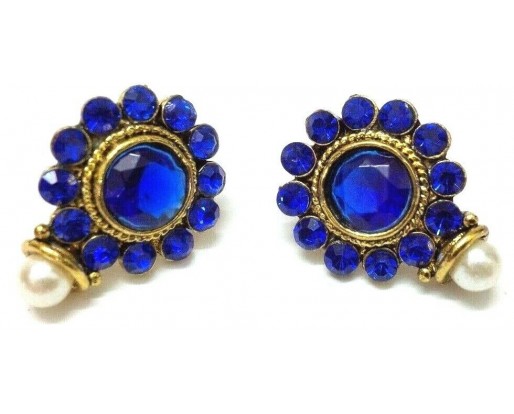 Gold Oxidized Women Earring Stud Jewelry PushBack Classy Gift Rhinestones Bead 5